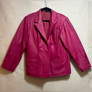 SHAPE FX Genuine Leather Jacket Size 14W Three Button Dark Pink SUPER CLEAN!